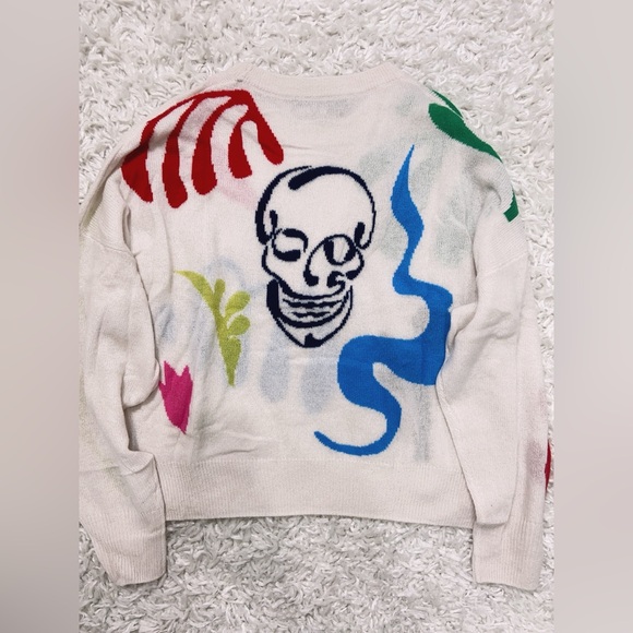 NWT 360 CASHMERE Ryanne Skull Abstract Graffiti Pullover Sweater Size S - Picture 4 of 6